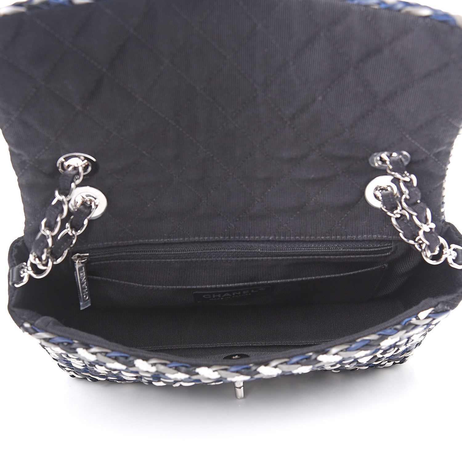 Chanel Lambskin Calfskin Woven Leather Craft Flap Navy White Black 4 of 8