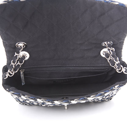 Chanel Lambskin Calfskin Woven Leather Craft Flap Navy White Black 4 of 8