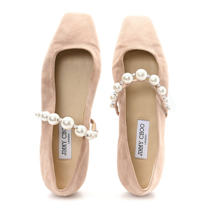 Jimmy Choo Suede Pearl Embellished Ade Flat 38 Ballet Pink 2 of 10