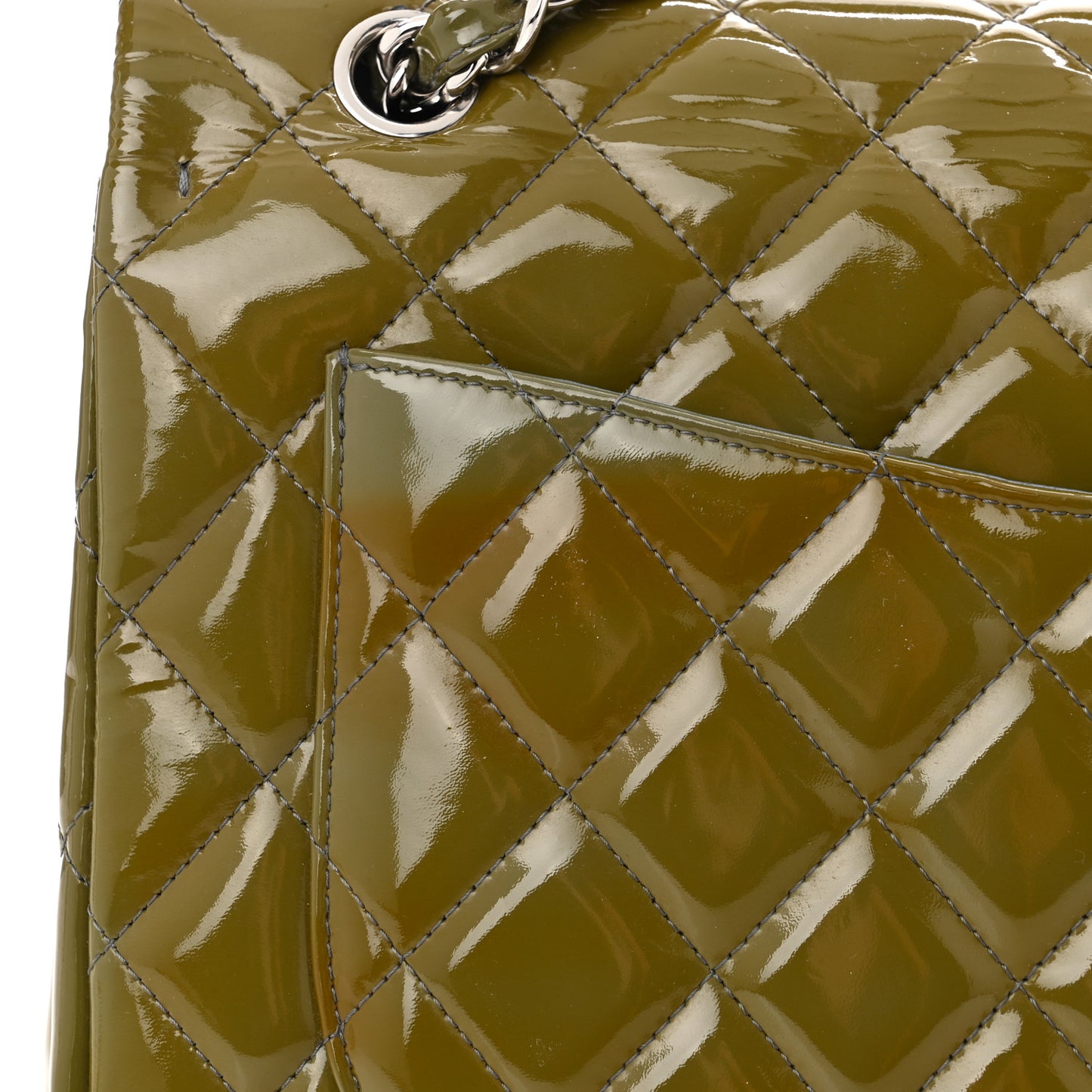Patent Quilted Maxi Single Flap Grey