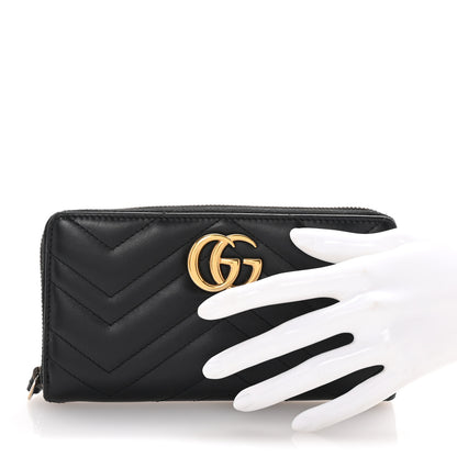Gucci Calfskin Matelasse GG Marmont Zip Around Wallet Black 2 of 7