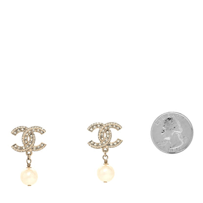 Chanel Crystal Pearl CC Drop Earrings Gold 2 of 4