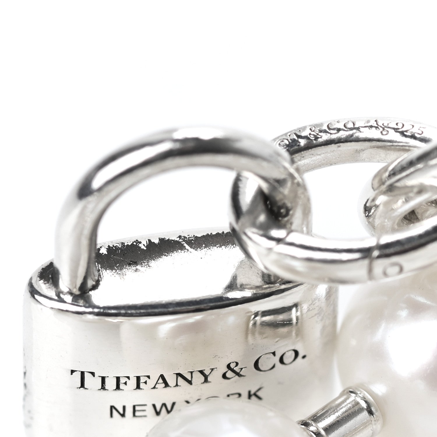 Tiffany Sterling Silver Pearl HardWear Lock Necklace 961486