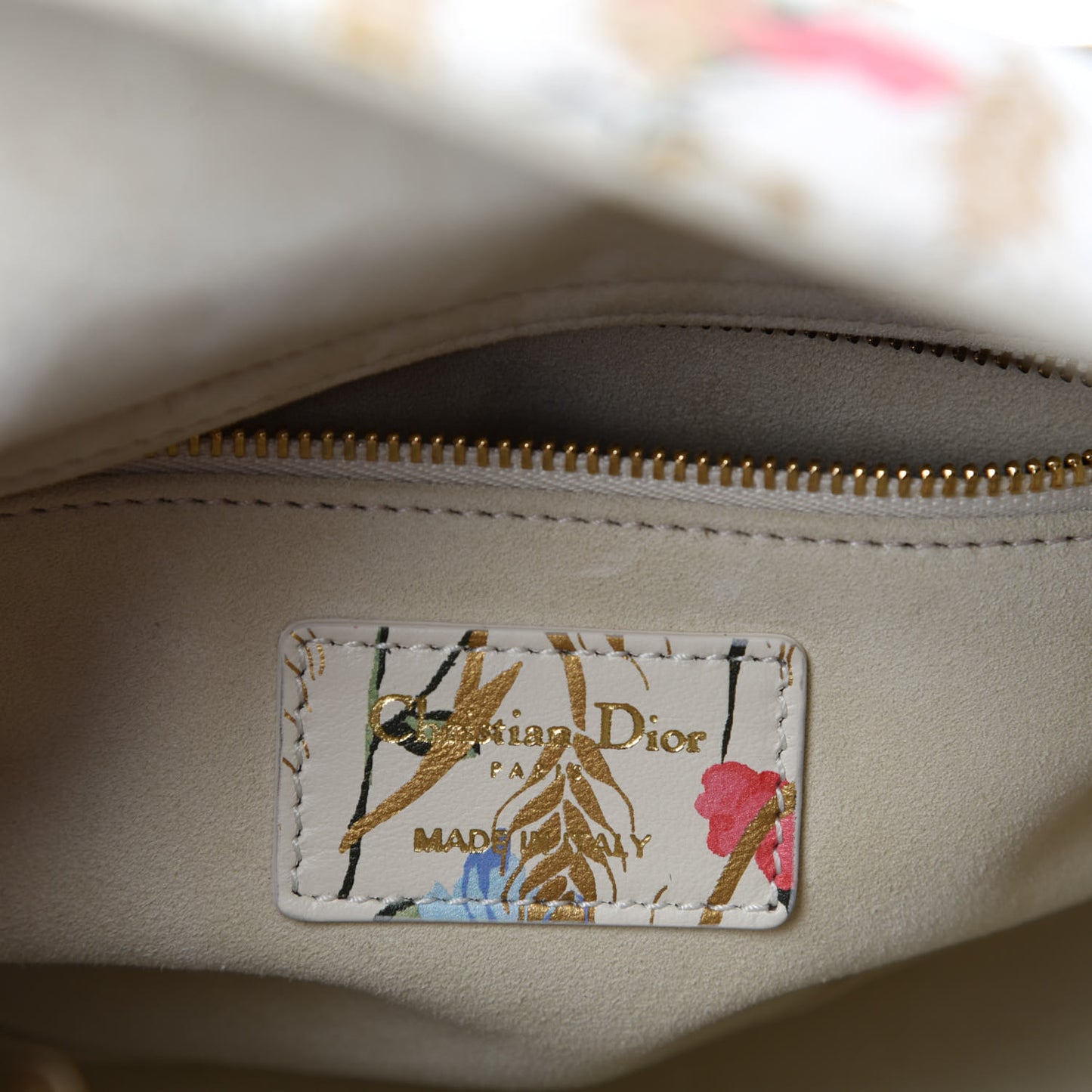 Calfskin Hibiscus Printed Embroidered My ABCDior Lady Dior Beige Multicolor