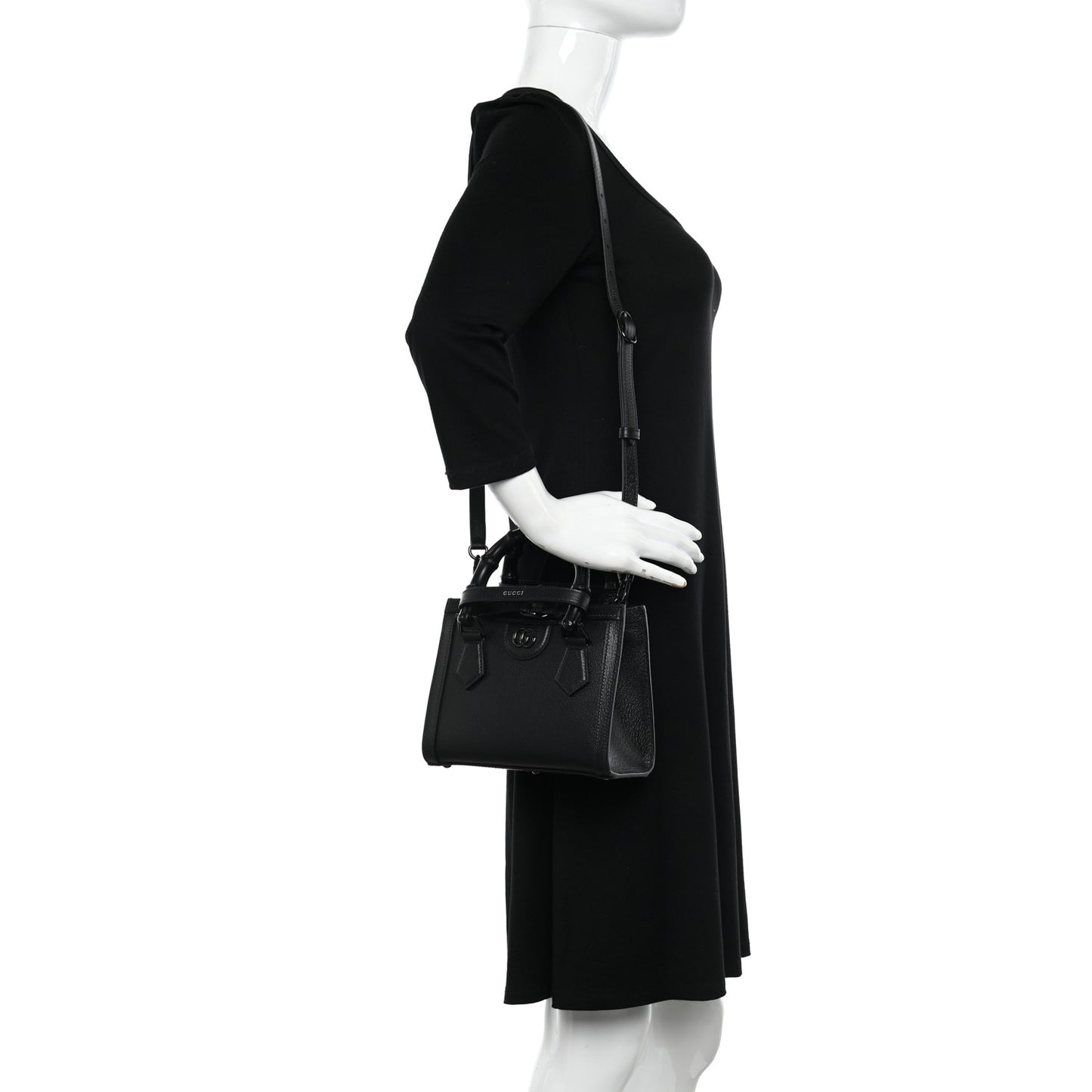 Textured Dollar Calfskin Web Monochrome Mini Diana Tote Bag Black