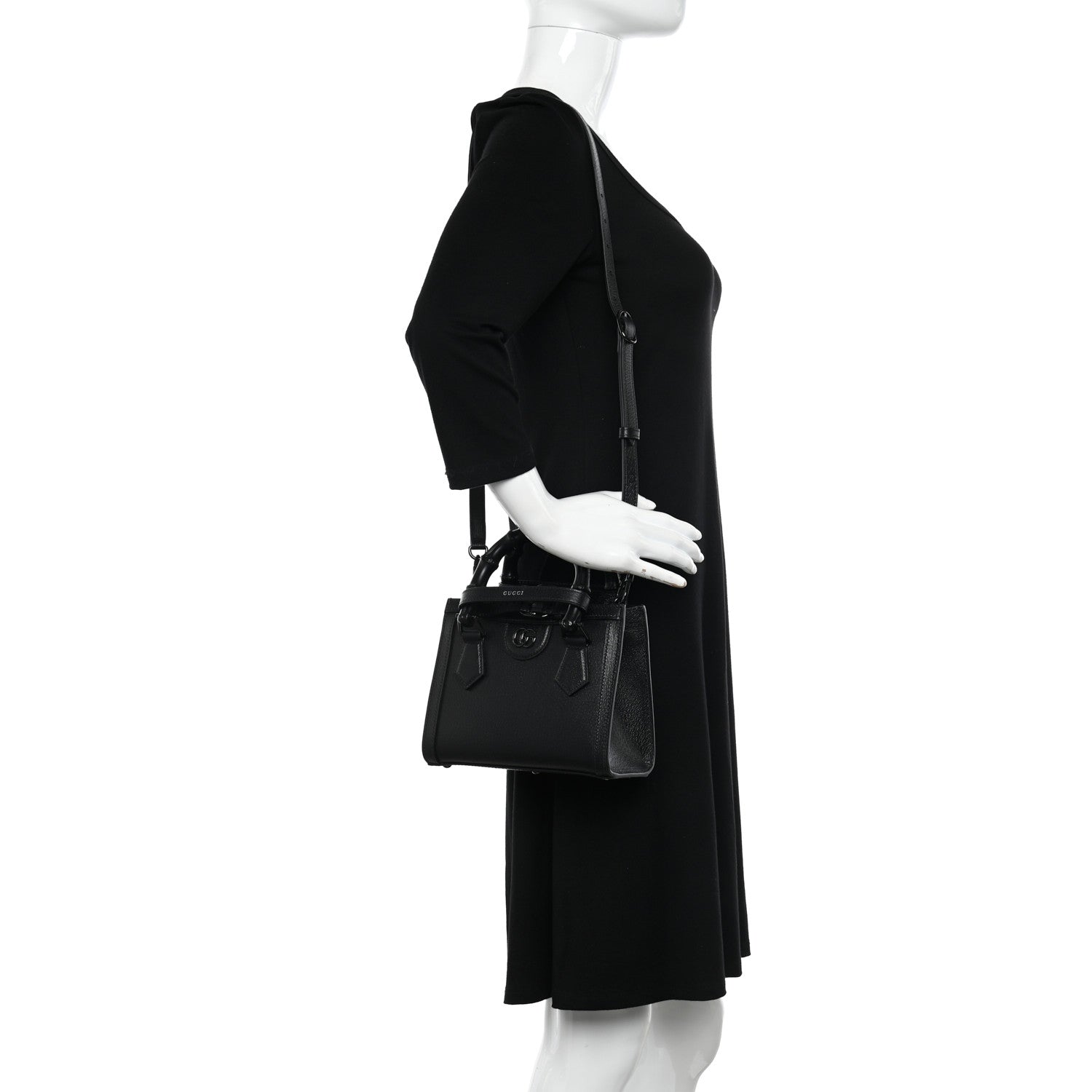 Gucci Textured Dollar Calfskin Web Monochrome Mini Diana Tote Bag Black 2 of 11