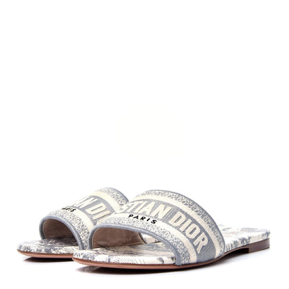 Christian Dior Canvas Toile de Jouy Embroidered Dway Flat Slide Sandals 36 Grey Stone 4 of 10