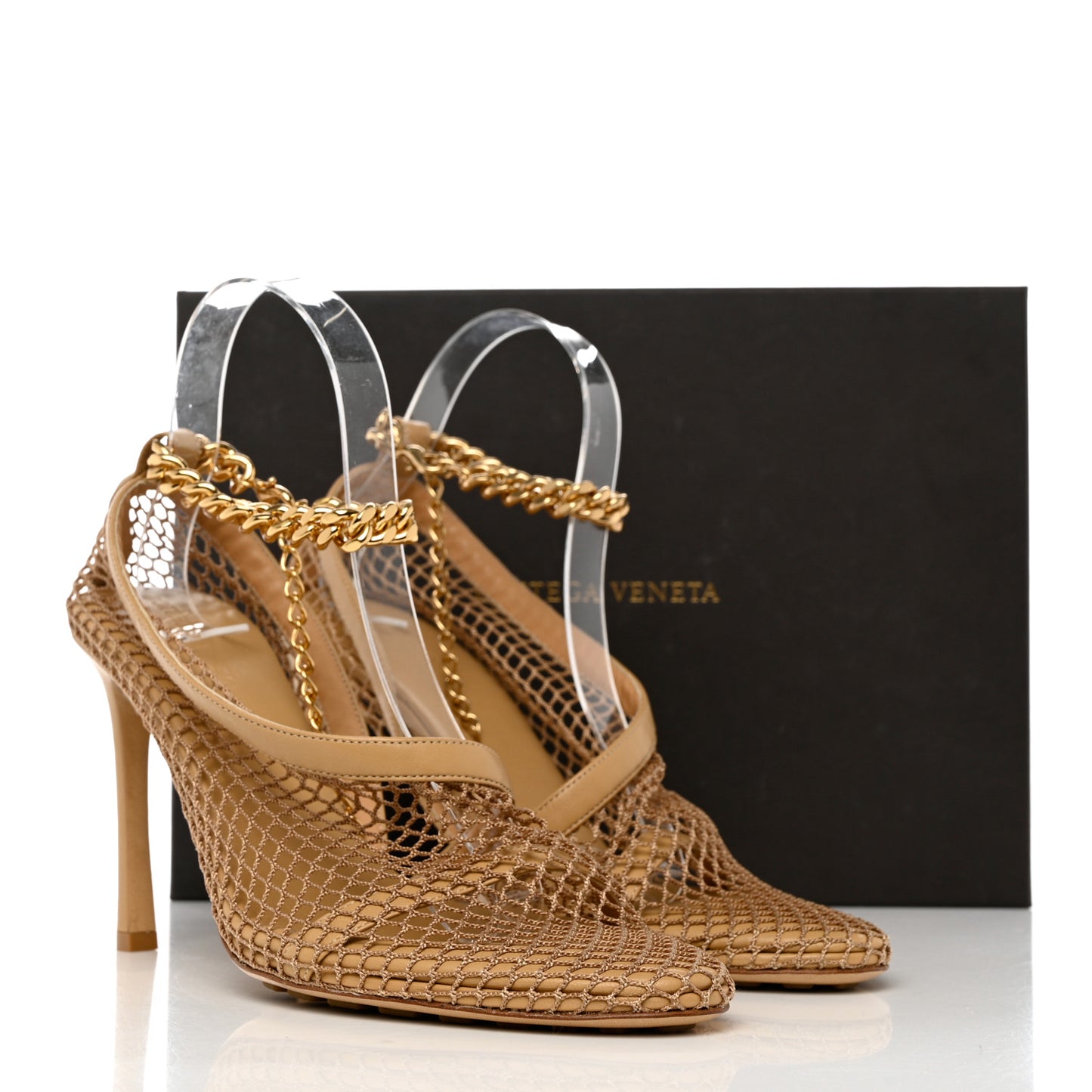 Mesh Nappa Chunky Chain Sandals 39.5 Beige Pony