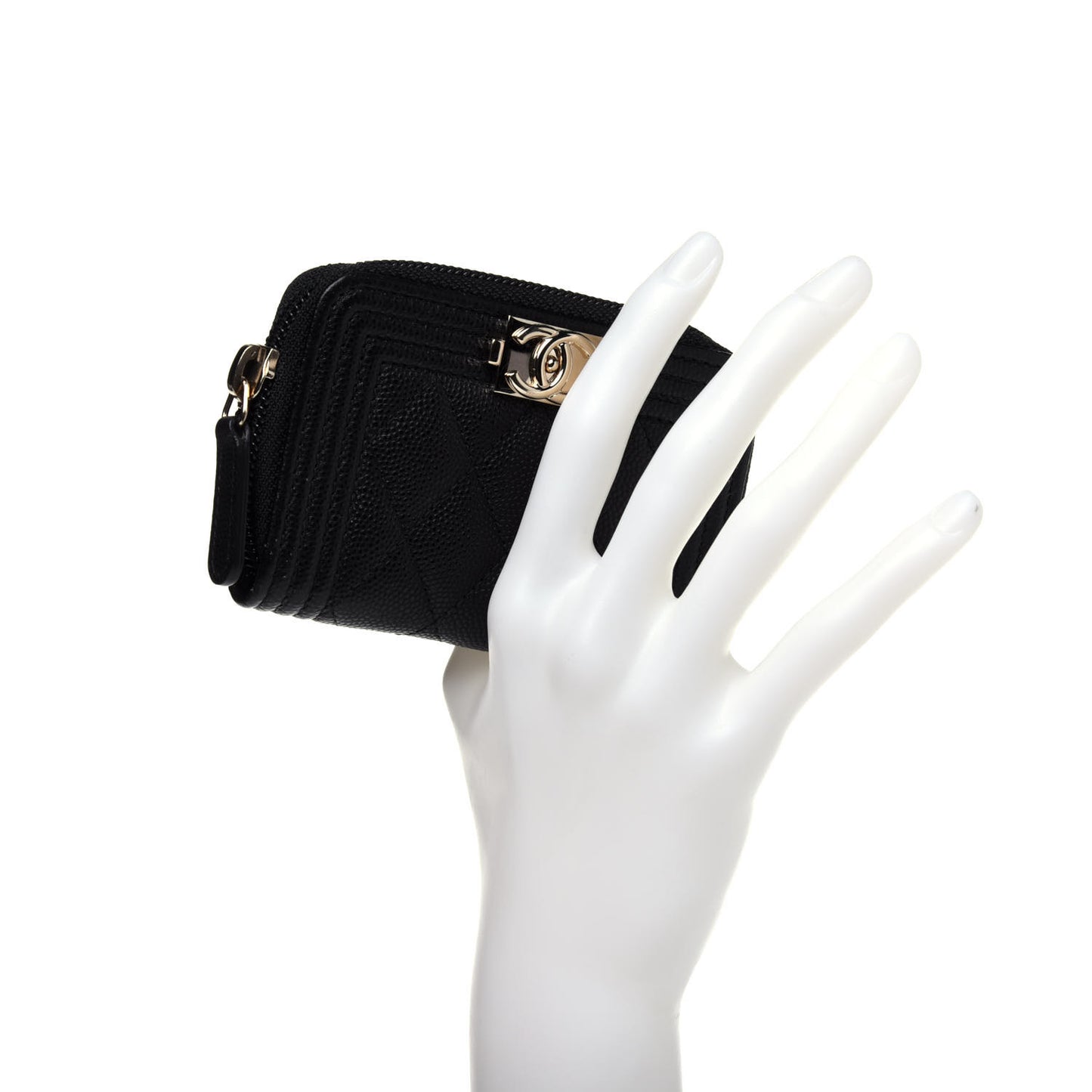 Caviar Quilted Boy Zip Around Coin Purse Wallet Black