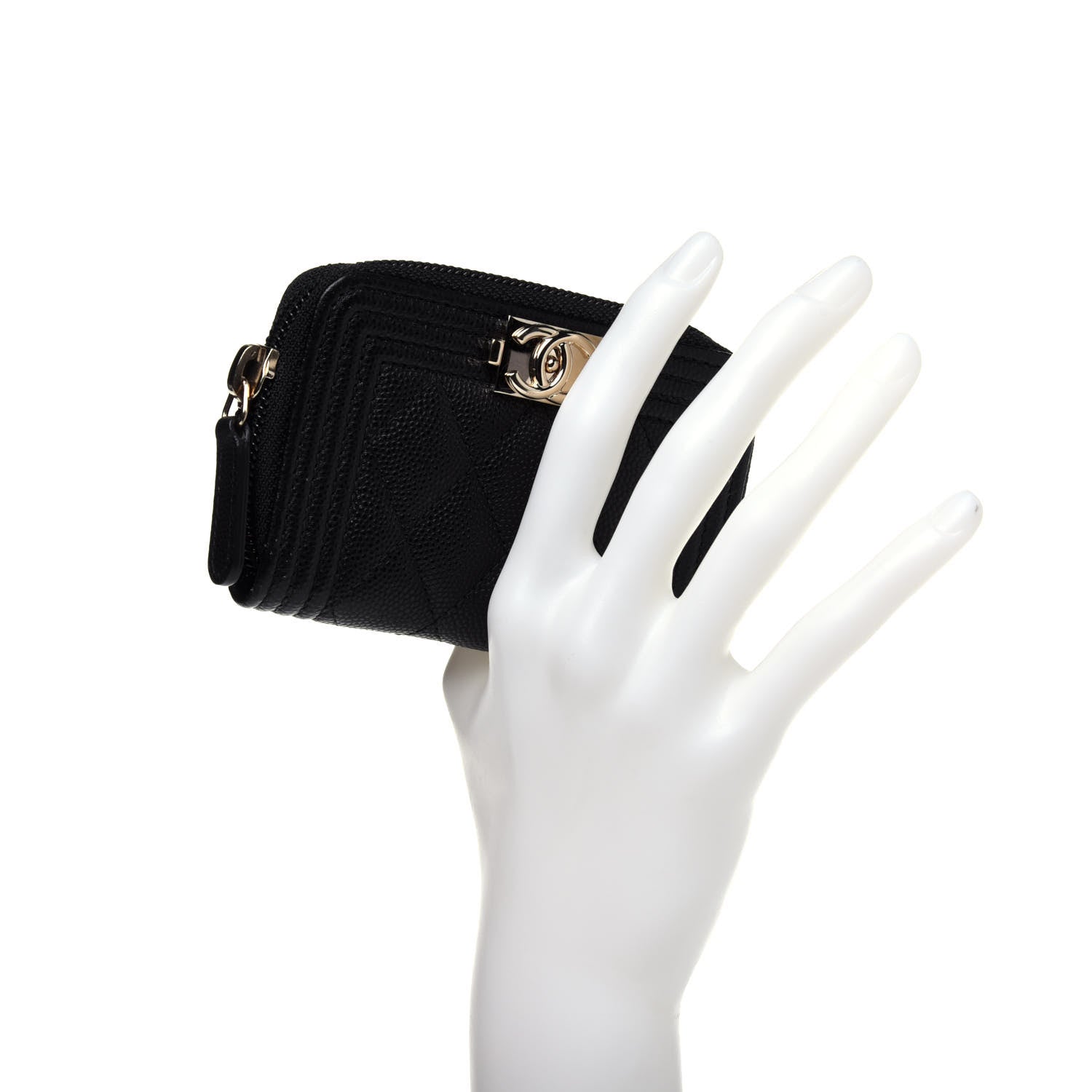 Chanel Caviar Quilted Boy Zip Around Coin Purse Wallet Black 2 of 11