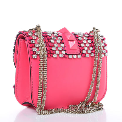 Valentino Garavani Vitello Crystal Small Glam Lock Rockstud Flap Fuxia Fluo 3 of 10