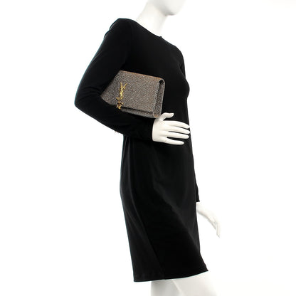 Saint Laurent Metallic Canvas Woven Classic Monogram Kate Tassel Clutch Silver Gold 2 of 7