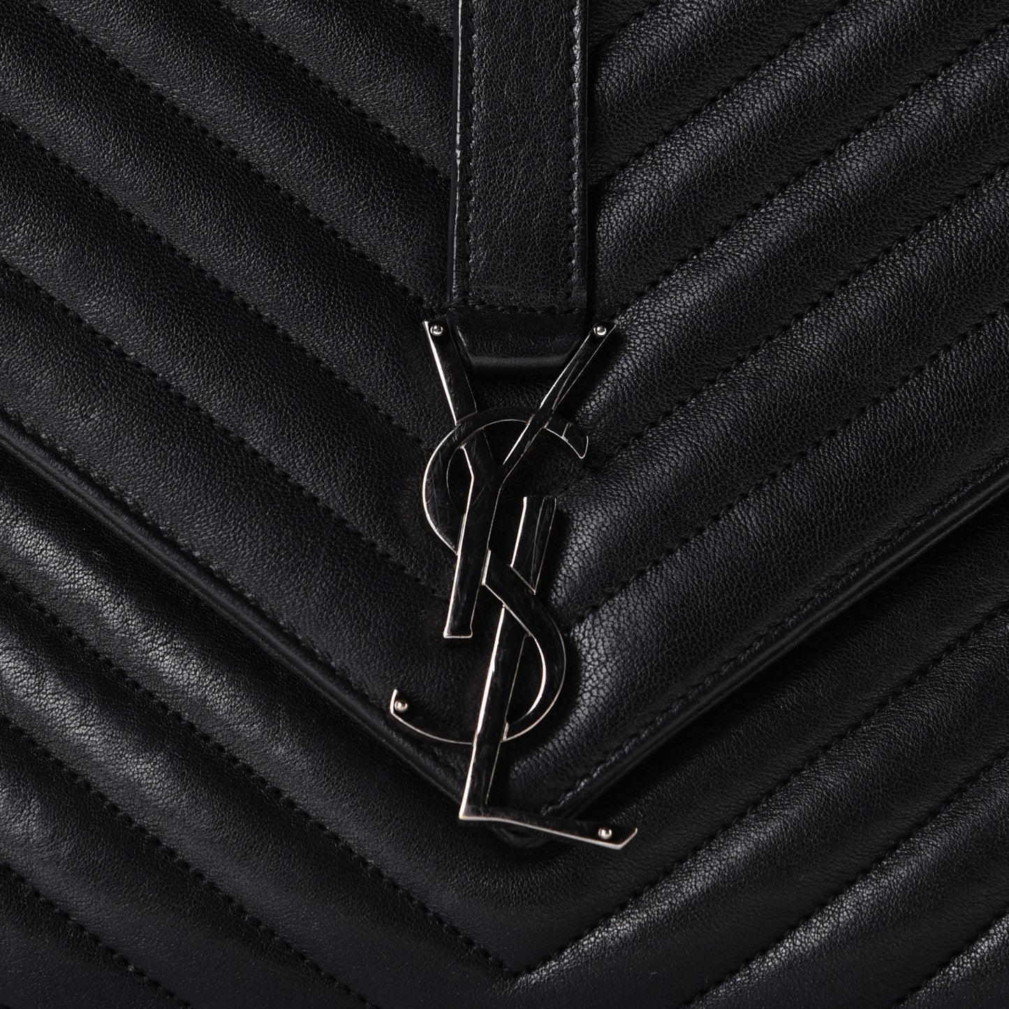 Sheepskin Matelasse Chevron Monogram Monochrome Large College Satchel Black