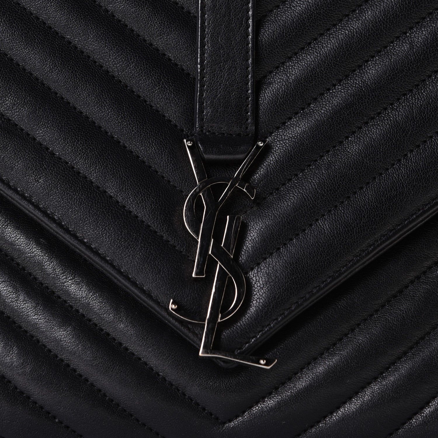 Saint Laurent Sheepskin Matelasse Chevron Monogram Monochrome Large College Satchel Black 6 of 9