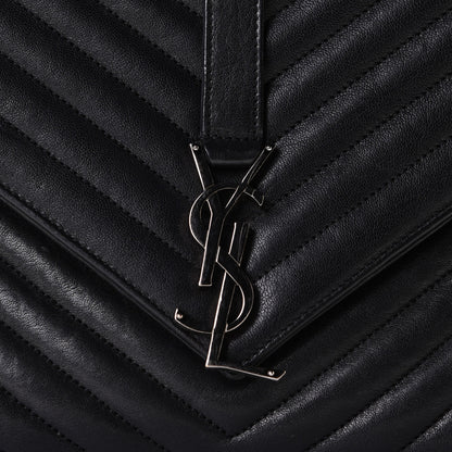 Saint Laurent Sheepskin Matelasse Chevron Monogram Monochrome Large College Satchel Black 6 of 9