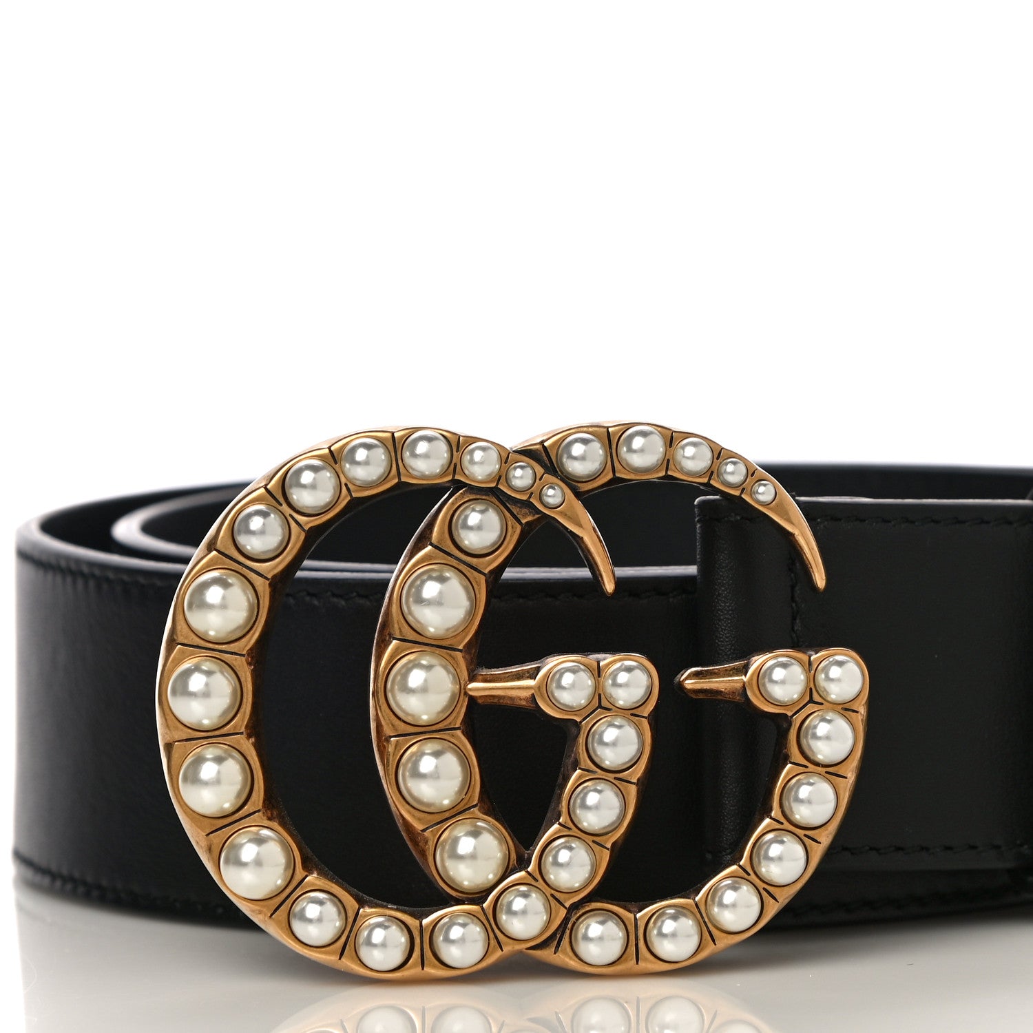 Gucci Moon Calfskin Pearl Double G 40mm Belt 85 34 Black Cream 3 of 6