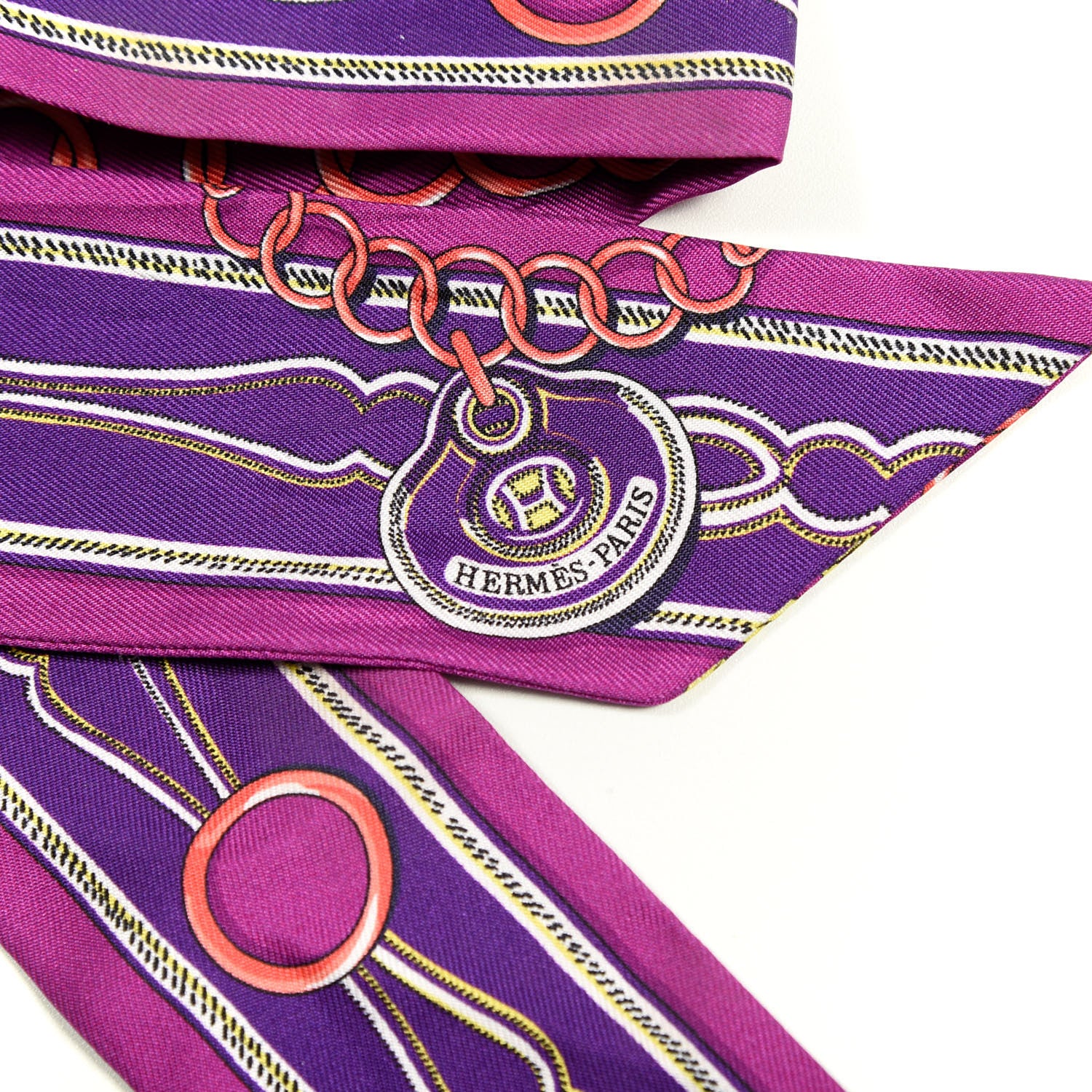 Hermes Silk Maillons Twilly Fuchsia Violet Jaune 3 of 3