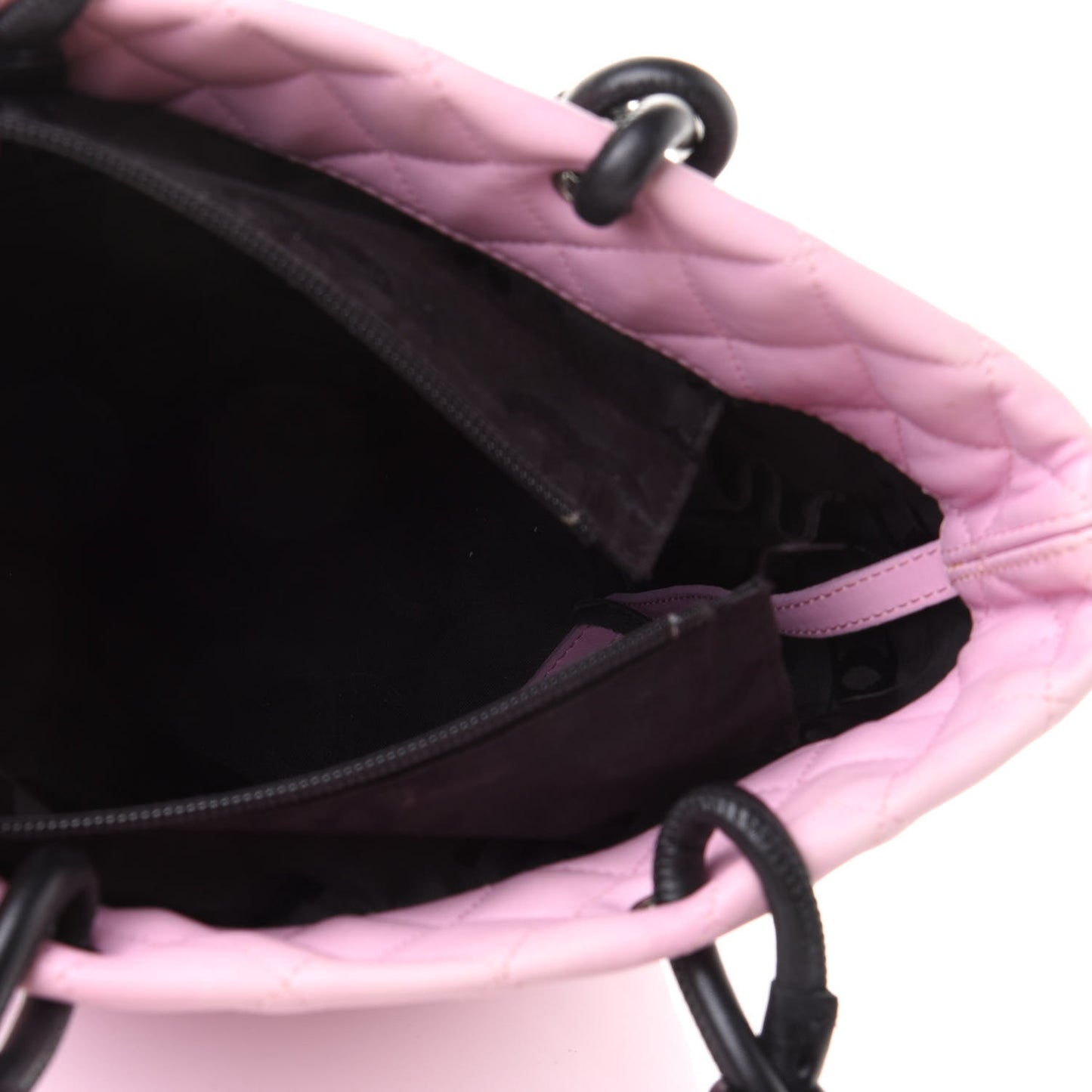 Calfskin Quilted Medium Cambon Tote Pink Black