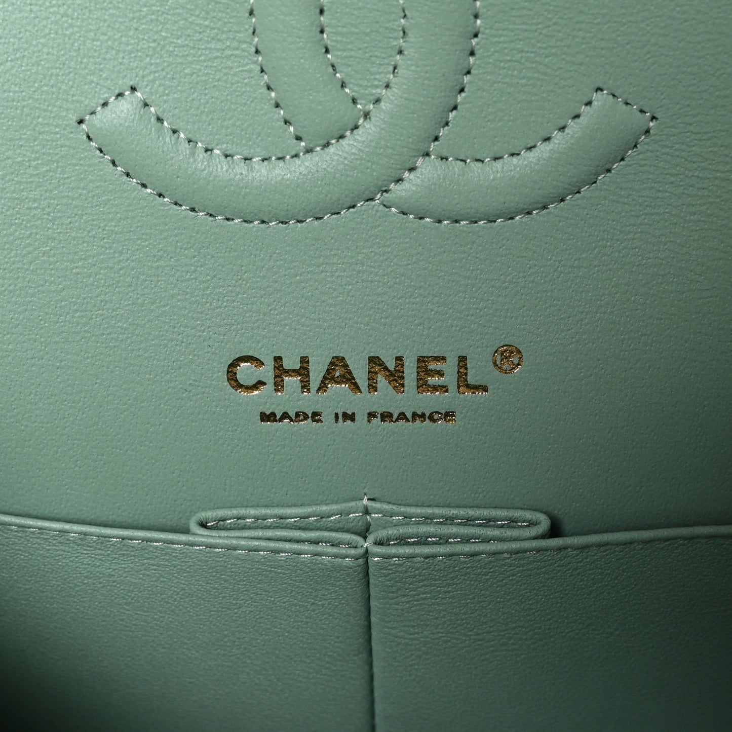 Lambskin Quilted Medium Double Flap Light Green