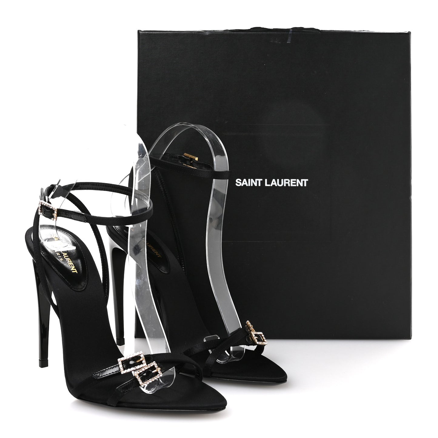 Calfskin Satin Crystal Gippy 110 Sandals 36.5 Black