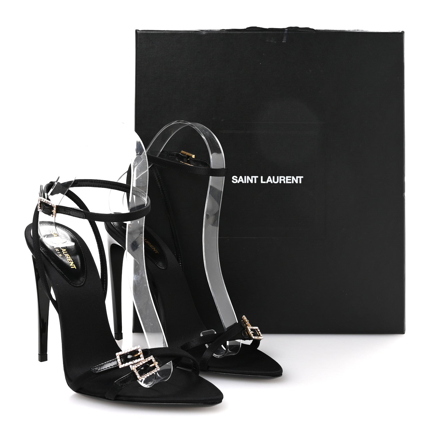 Saint Laurent Calfskin Satin Crystal Gippy 110 Sandals 36.5 Black 8 of 8