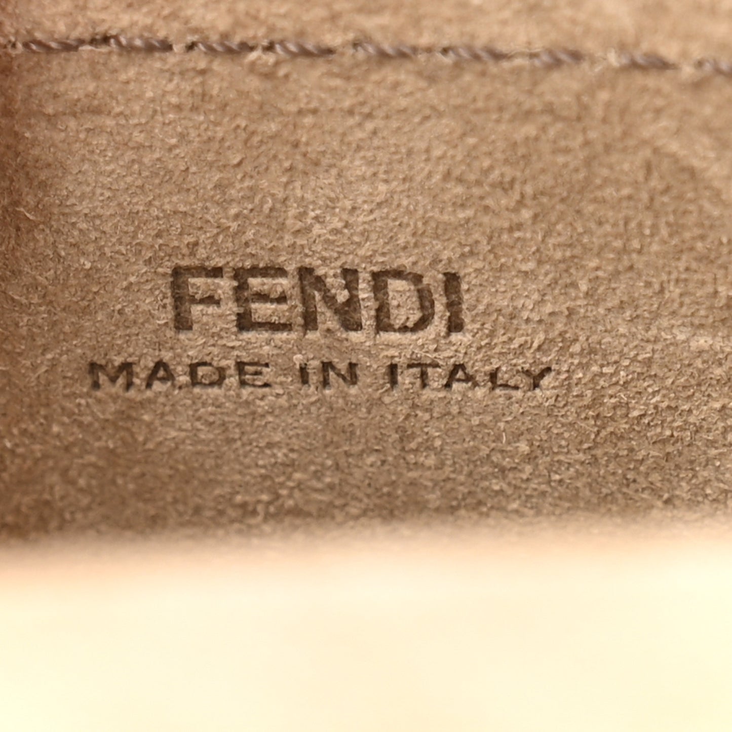 Recycled Fabric Jacquard Vitello King FF 1974 Baguette Soft Trunk Phone Pouch Tobacco Moro Sand