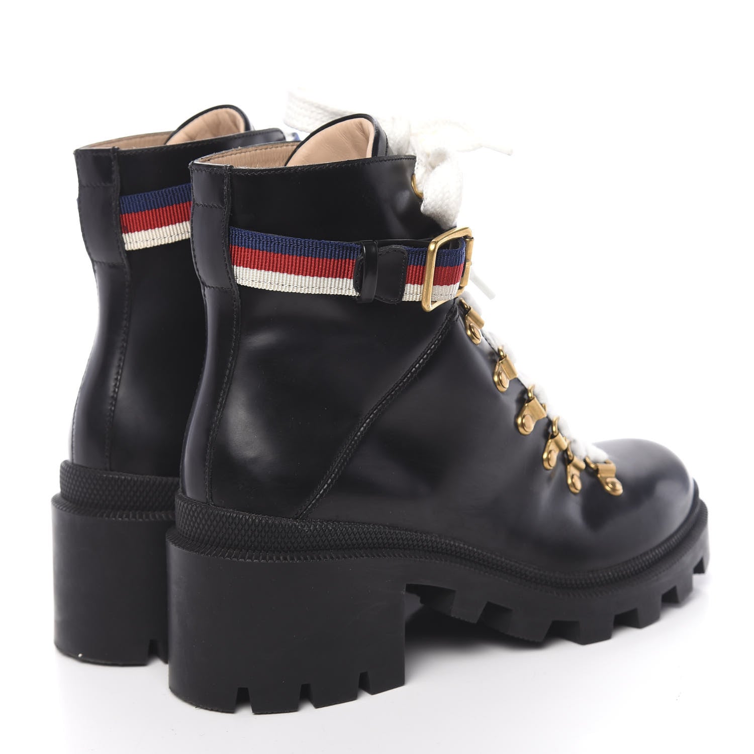 Gucci Calfskin Womens Sylvie Web Lace Up Combat Boots 37 Black 4 of 10