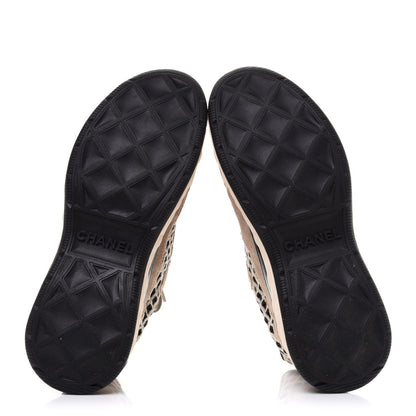 Chanel Suede Calfskin Embroidered CC Sneakers 38 Beige Black 5 of 9