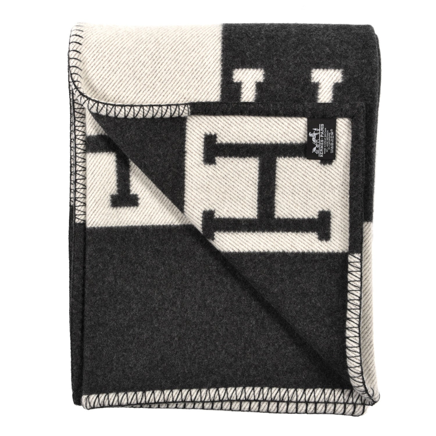 Hermes Wool Cashmere Avalon Blanket Ecru Gris Fonce 2 of 3