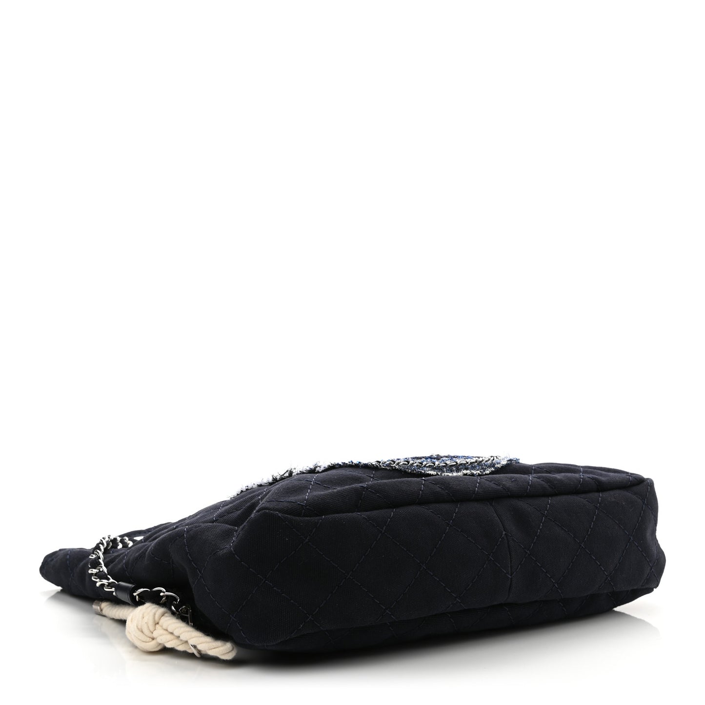 Canvas Quilted La Pausa Large Shopping Tote Navy