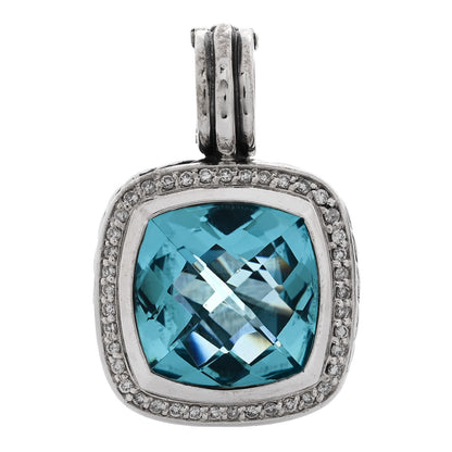 David Yurman Sterling Silver Diamond Blue Topaz 14mm Albion Enhancer Pendant 1 of 5
