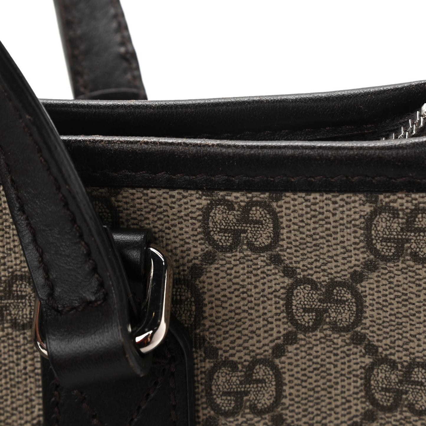 GG Supreme Monogram Small Zippered Tote Dark Brown