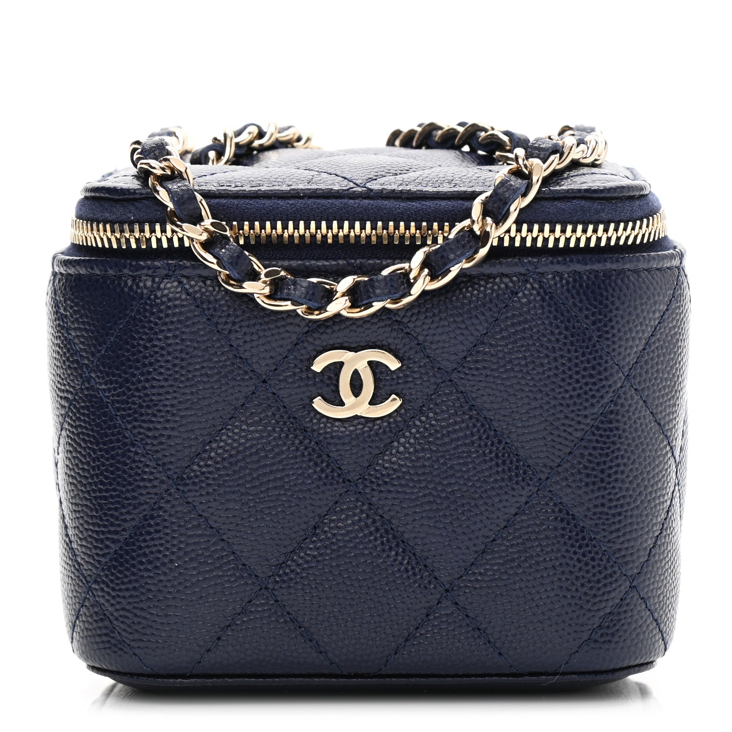 Chanel Caviar Quilted Mini Vanity Case With Chain Navy Blue 1 of 14