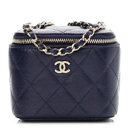 Chanel Caviar Quilted Mini Vanity Case With Chain Navy Blue 1 of 14