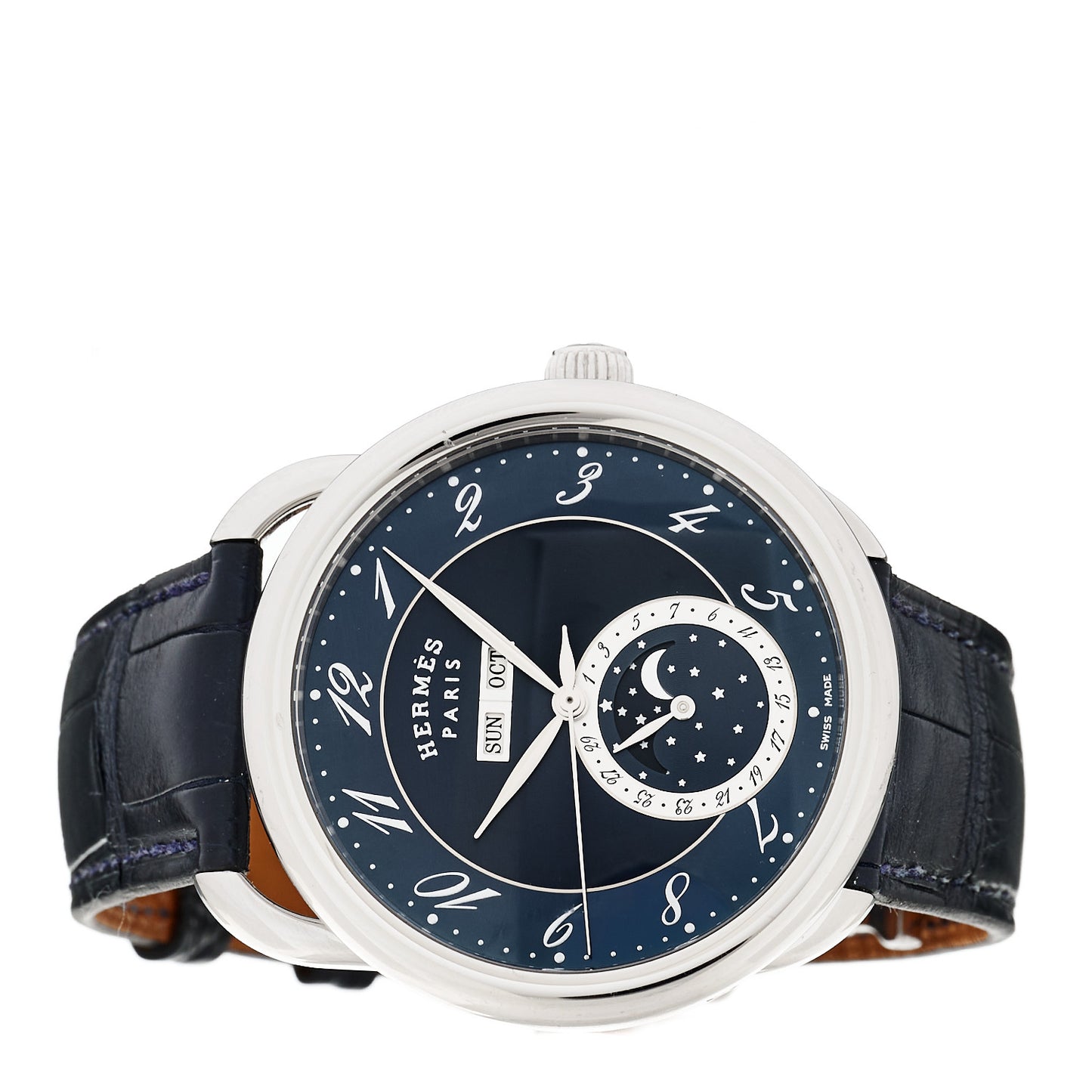 Stainless Steel Alligator 43mm Arceau Grande Lune Automatic Watch Bleu Abysse