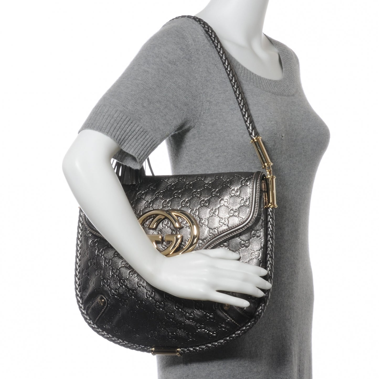 Guccissima Britt Tassel Shoulder Bag Gunmetal