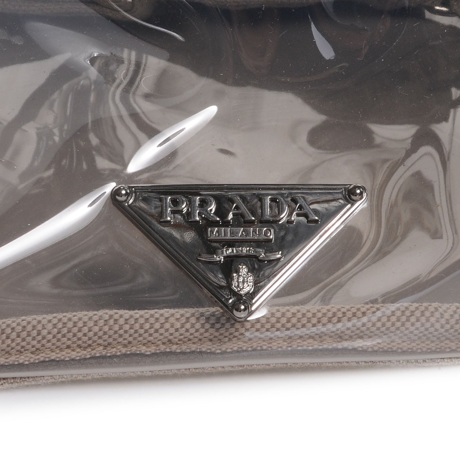 Prada Canvas Plexiglass Frame Crystal Cluster Bag Naturale 4 of 7