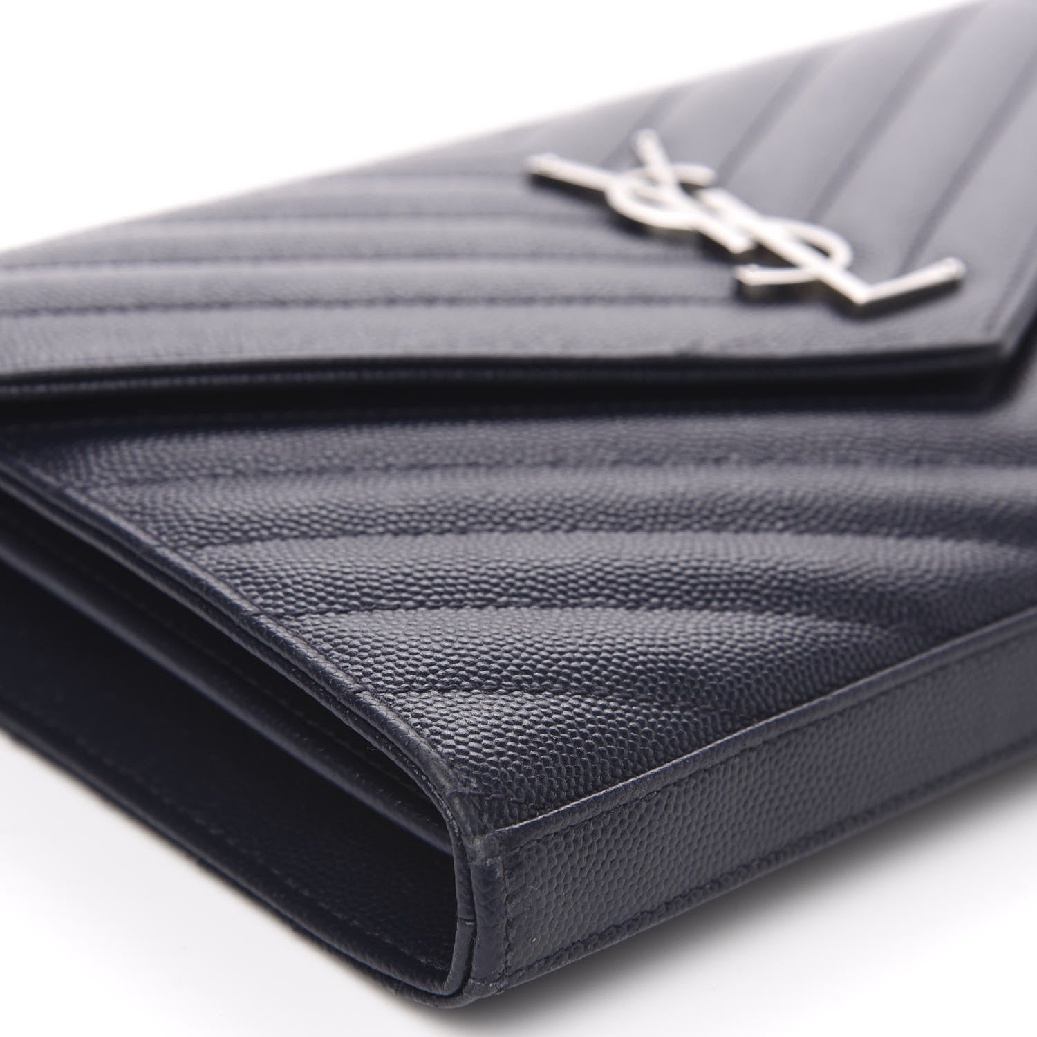 Saint Laurent Grain De Poudre Matelasse Chevron Monogram Chain Wallet Deep Marine 7 of 8