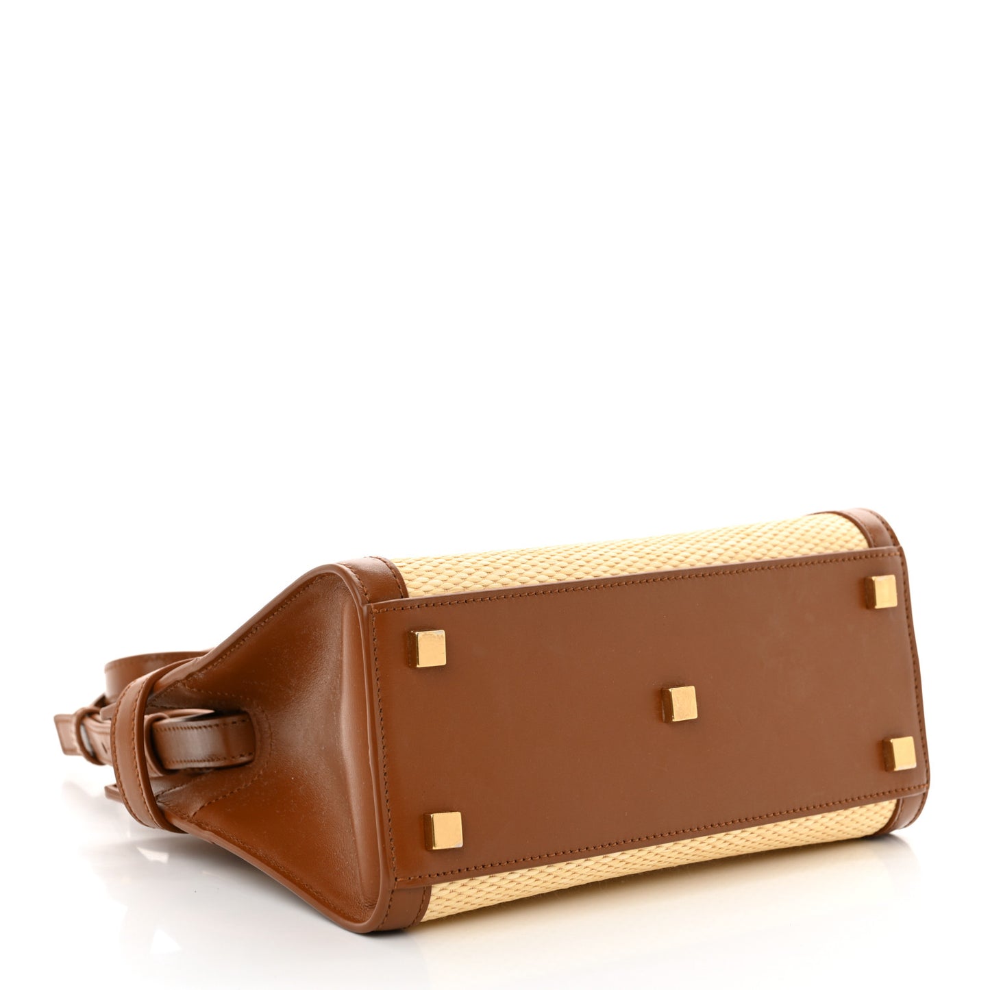 Calfskin Raffia Manhattan Nano Shopper Tote Naturale Brown