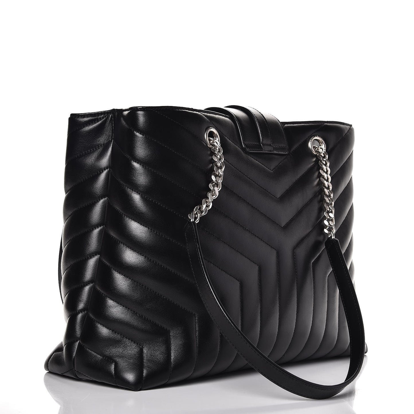 Calfskin Y Quilted Monogram Large Loulou Shopper Black