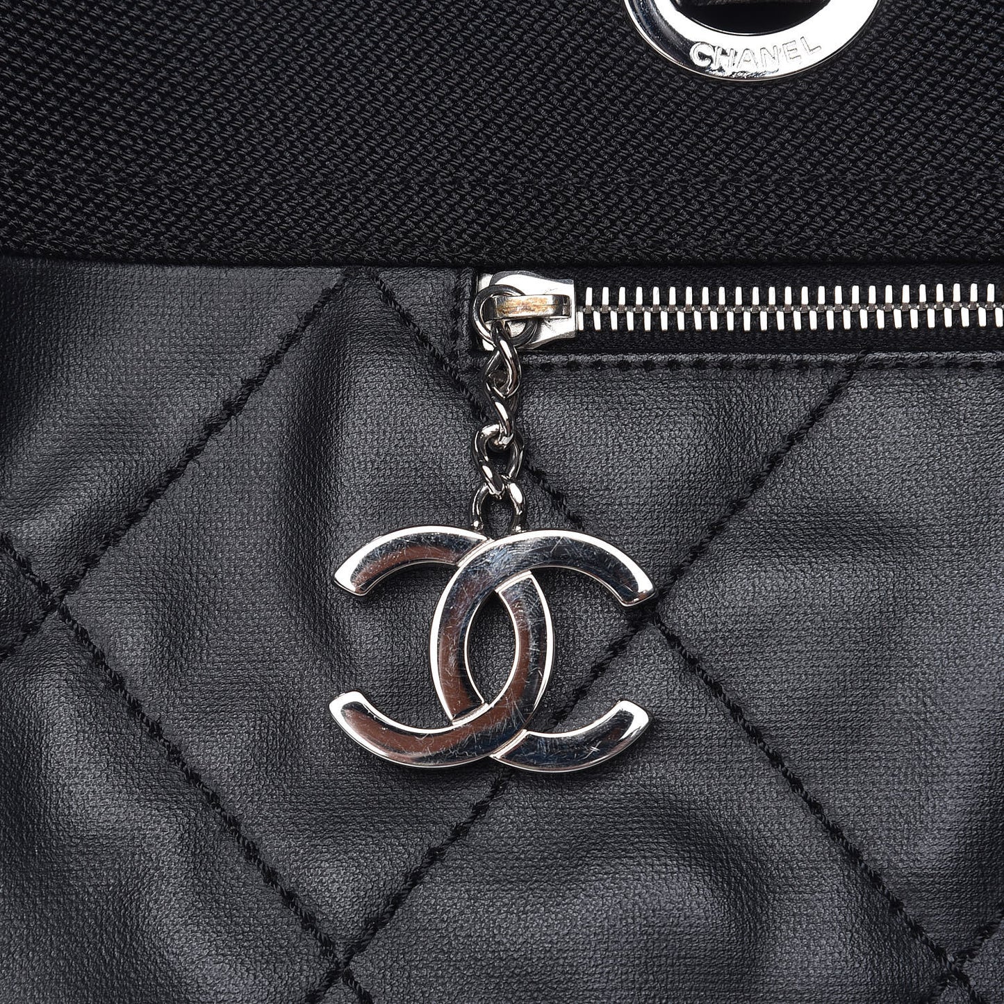 Coated Canvas Stitched XL Paris Biarritz Tote Black