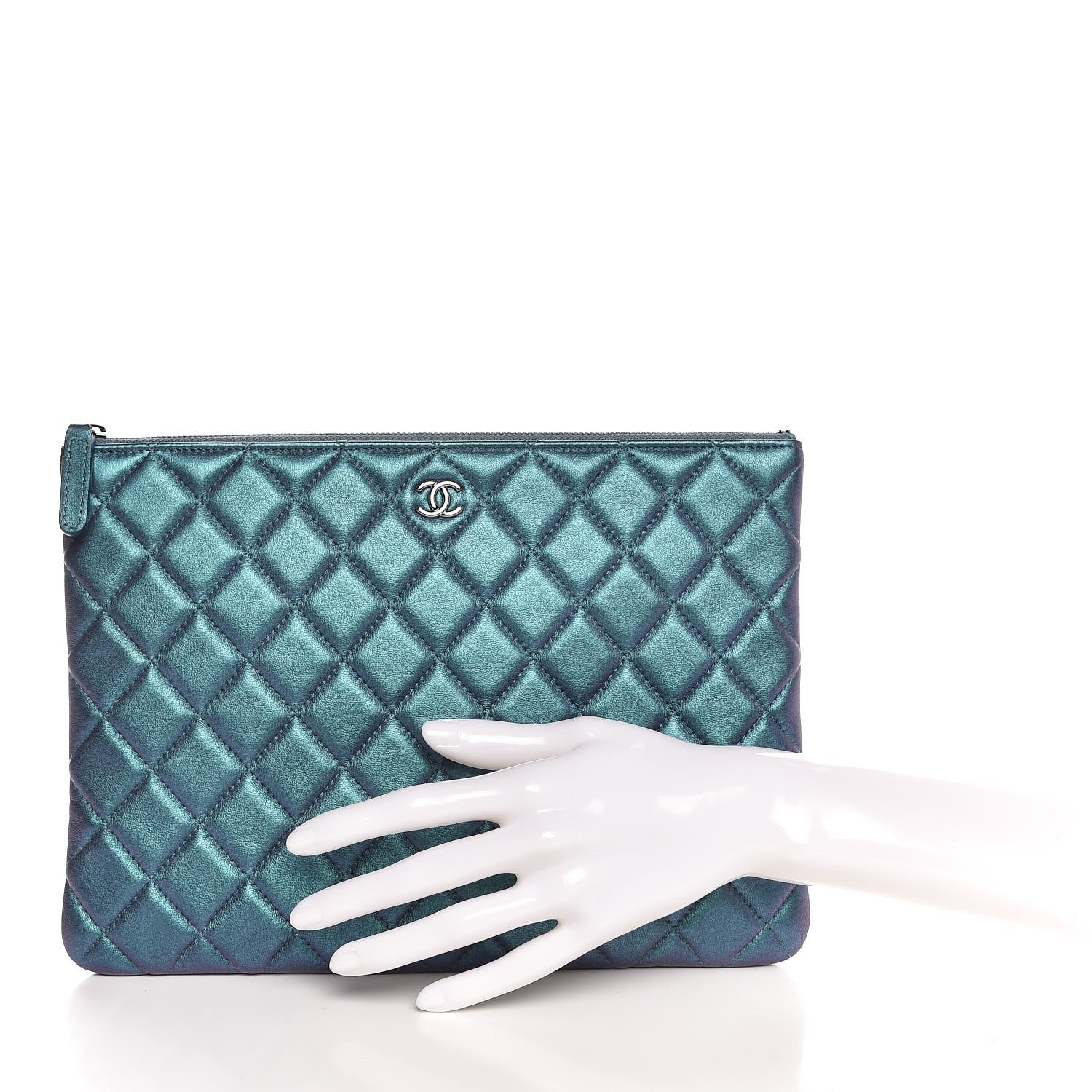 Chanel Iridescent Lambskin Quilted Medium Cosmetic Case Turquoise 2 of 7