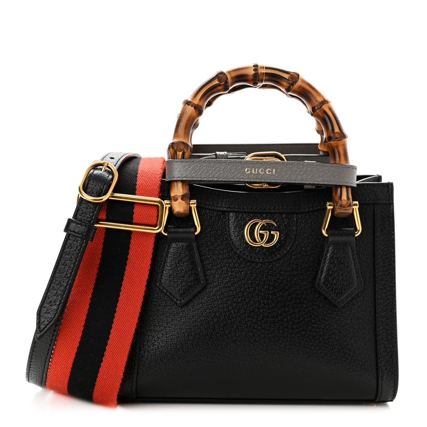 Gucci Textured Dollar Calfskin Web Mini Diana Tote Bag Black 1 of 10