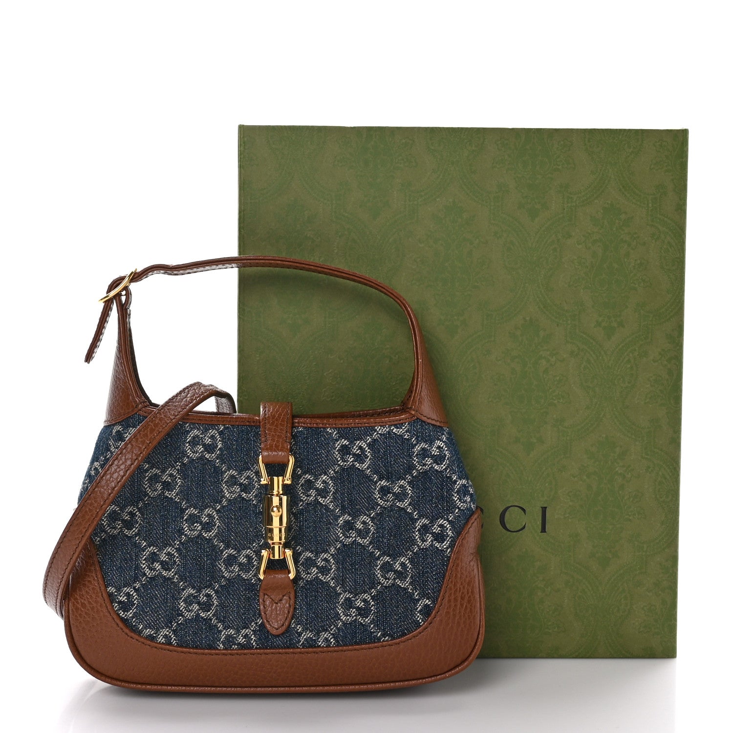 Gucci New Denim GG Monogram Calfskin Mini Jackie 1961 Hobo Blue Tea Cuir 10 of 10