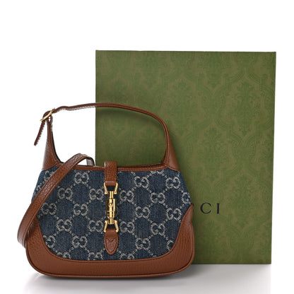 Gucci New Denim GG Monogram Calfskin Mini Jackie 1961 Hobo Blue Tea Cuir 10 of 10