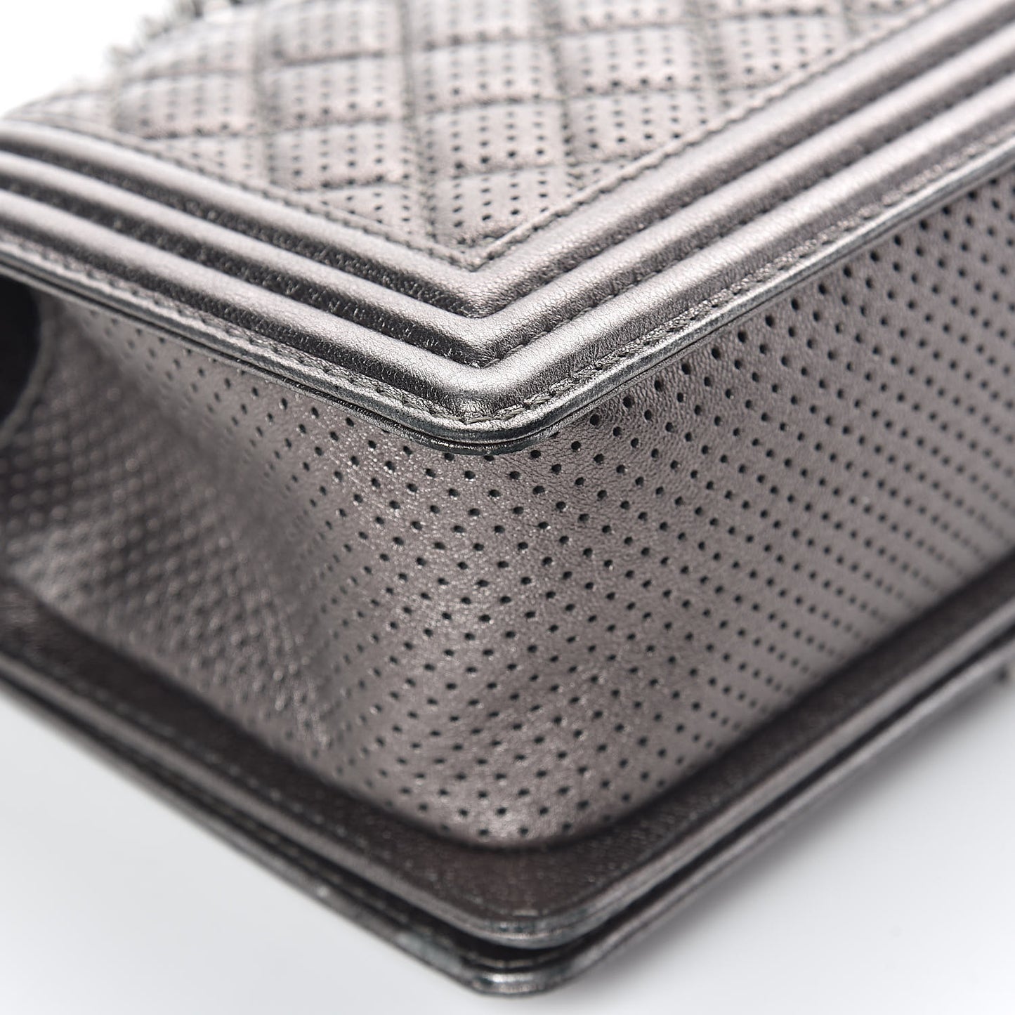 Metallic Lambskin Perforated Medium Boy Flap Dark Silver