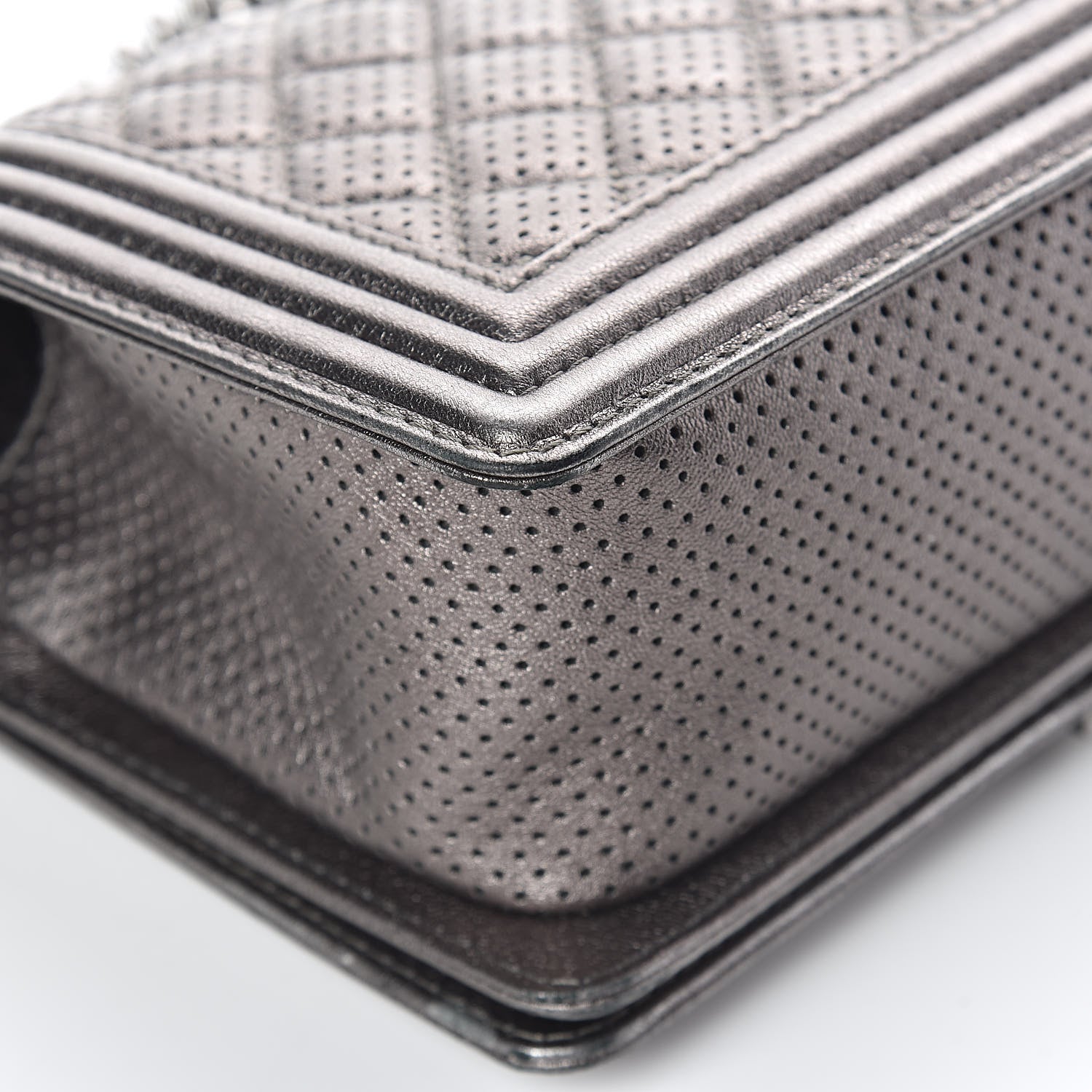 Chanel Metallic Lambskin Perforated Medium Boy Flap Dark Silver 11 of 12