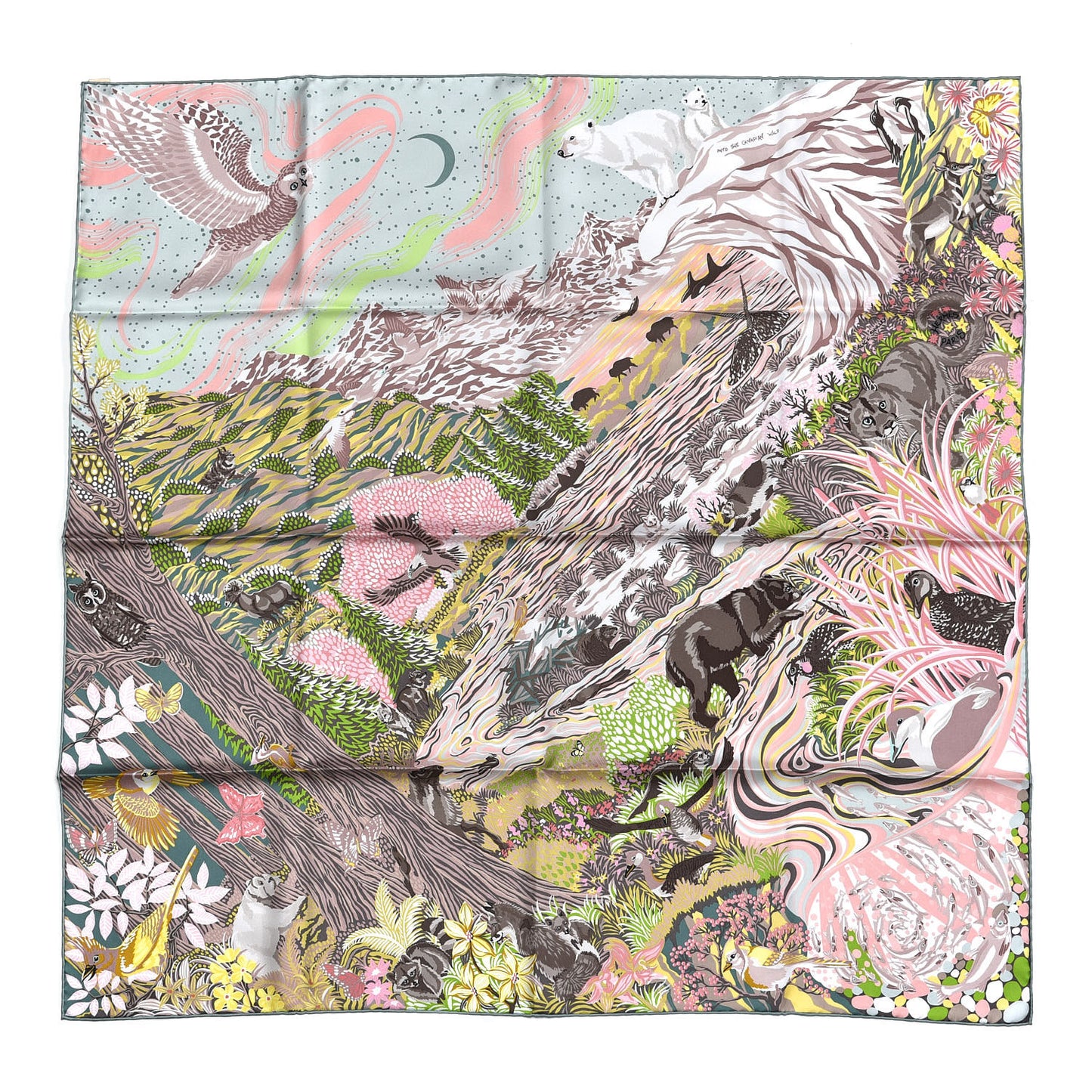 Silk Into the Canadian Wild Scarf 90 Rose Vert Jaune