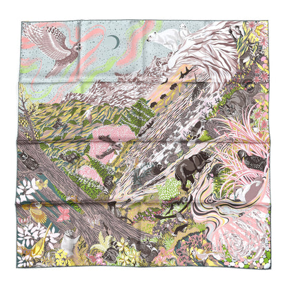 Hermes Silk Into the Canadian Wild Scarf 90 Rose Vert Jaune 1 of 5