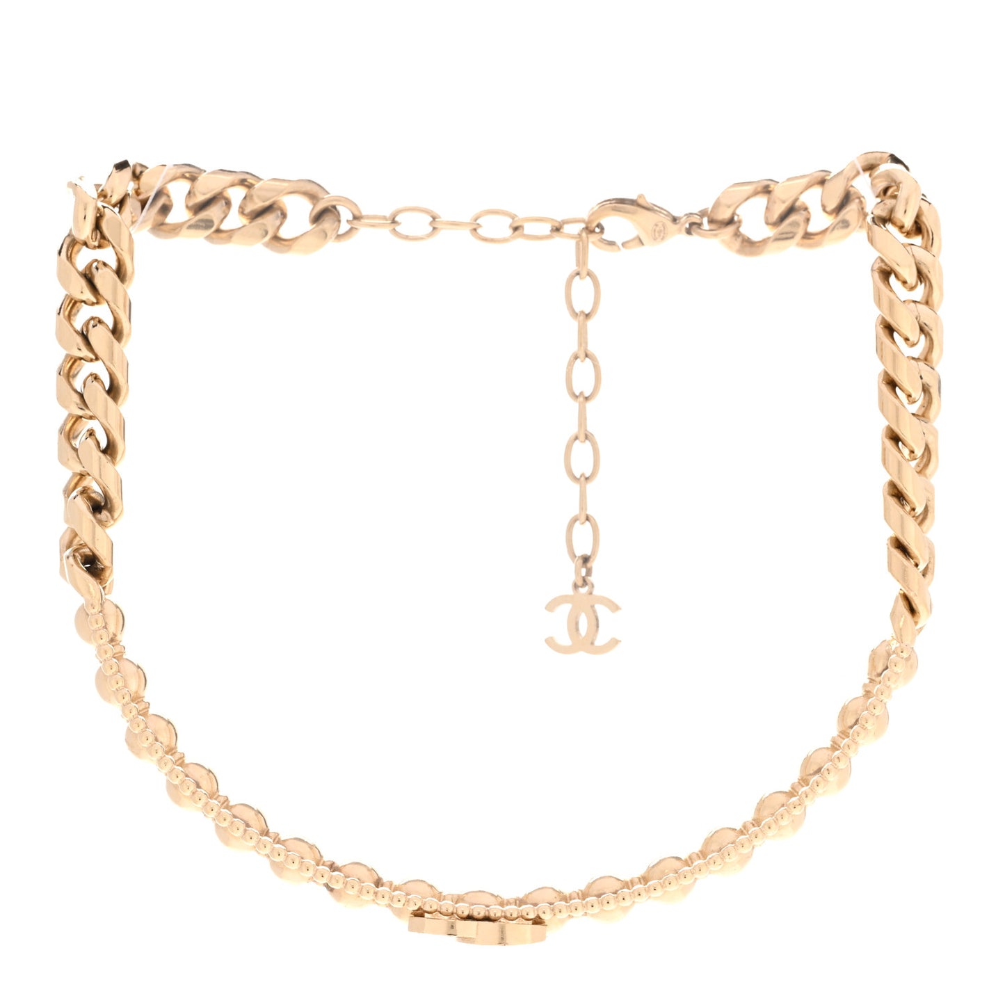 Metal Crystal Bead Chain Link CC Choker Necklace Gold